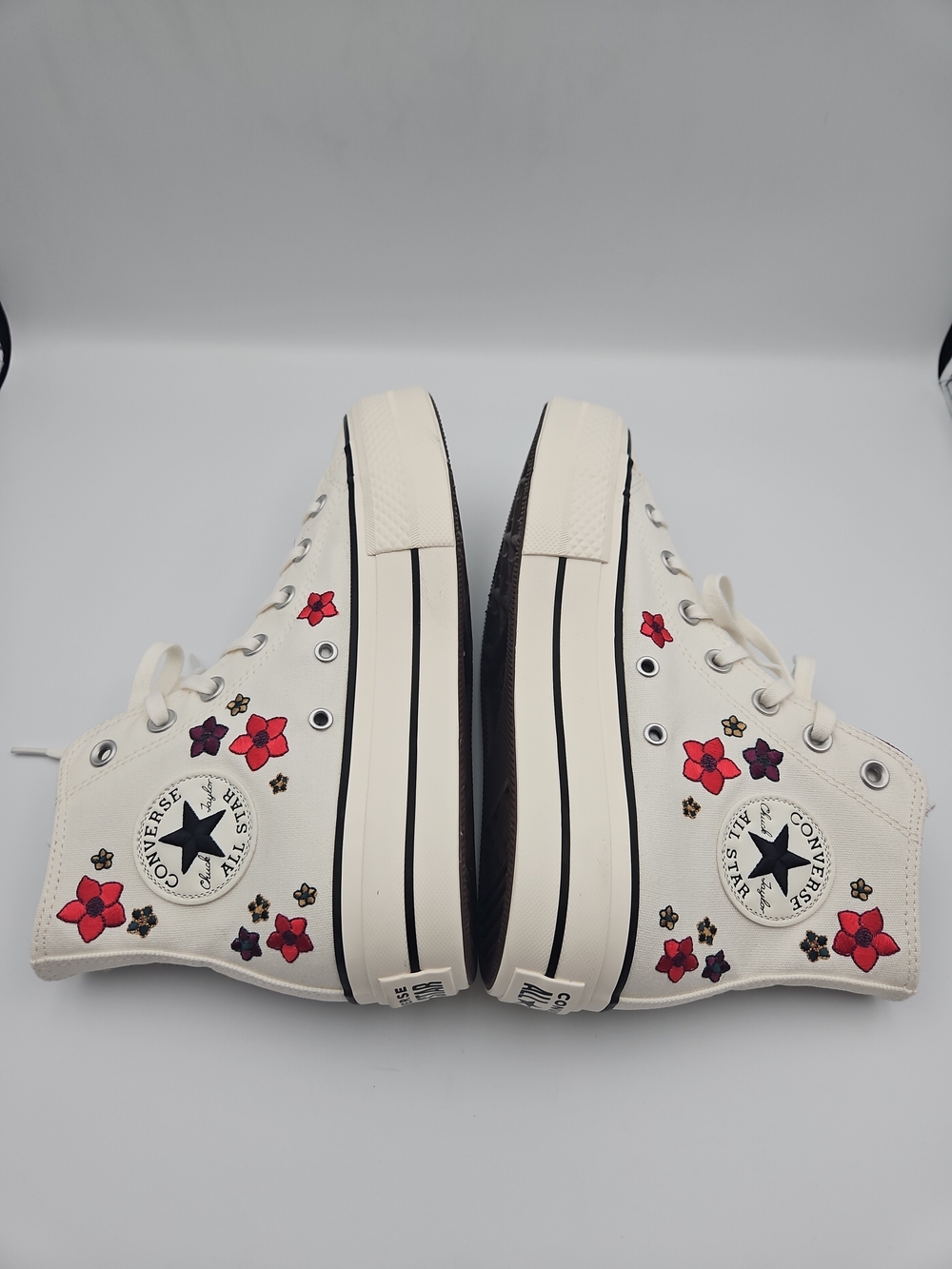 Converse Women's Cream High-Top Sneakers with Red Floral Embroidery - Picture 6 of 8
